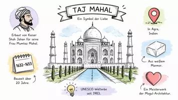 Vorschau - Arbeitsblätter - AB mit Fragen zum Thema "Taj Mahal" + Lösungsblatt + Infografik - Seite 1