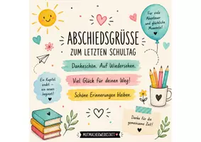 Vorschau - Bildkarten - Abschiedsgrüße zu den Sommerferien / Feriengrüße / Ferien / Karten - Deckblatt
