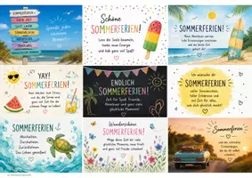 Vorschau - Bildkarten - Abschiedsgrüße zu den Sommerferien / Feriengrüße / Ferien / Karten - Seite 1