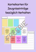 Vorschau - Anderer Materialtyp - Karteikarten Verhalten / Karteikarten Zeugnis Notizen - Deckblatt