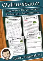 Vorschau - Unterrichtsreihen - Walnussbaum Lückentext mit Wortspeicher Hörverstehen und Suchsel - Deckblatt
