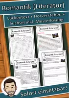 Vorschau - Unterrichtsreihen - Romantik (Literatur) Lückentext mit Wortspeicher Hörverstehen und Suchsel - Deckblatt