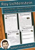 Vorschau - Unterrichtsreihen - Roy Lichtenstein Lückentext mit Wortspeicher Hörverstehen und Suchsel - Deckblatt