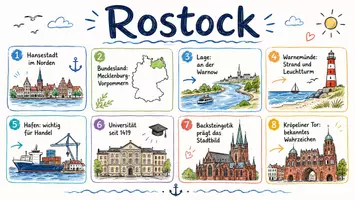 Vorschau - Arbeitsblätter - AB mit Fragen zum Thema "Rostock" + Lösungsblatt + Infografik - Seite 1