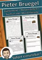 Vorschau - Unterrichtsreihen - Pieter Bruegel Lückentext mit Wortspeicher Hörverstehen und Suchsel - Deckblatt