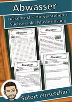 Vorschau - Unterrichtsreihen - Abwasser Lückentext mit Wortspeicher Hörverstehen und Suchsel - Deckblatt