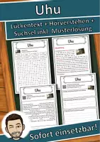 Vorschau - Unterrichtsreihen - Uhu Lückentext mit Wortspeicher Hörverstehen und Suchsel - Deckblatt
