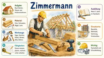 Vorschau - Arbeitsblätter - Lernplakat + AB mit Fragen zum Thema "Zimmermann" + Lösungsblatt + Infografik - Seite 2