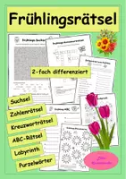 Vorschau - Stundenentwürfe - Frühlingsrätsel - Suchsel, Kreuzworträtsel, Zahlenrätsel, Frühlings-ABC - Deckblatt