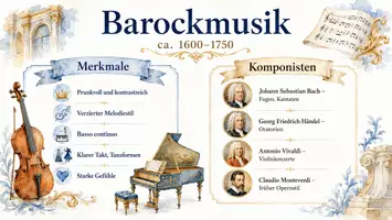 Vorschau - Arbeitsblätter - Arbeitsblatt "Merkmale und bekannte Komponisten der Barockmusik" + interaktive Lösung & MP3 + Infografik - Seite 1