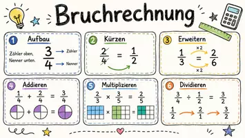 Vorschau - Arbeitsblätter - AB mit Fragen zum Thema "Bruchrechnung" + Lösungsblatt + Infografik - Seite 1