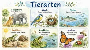 Vorschau - Arbeitsblätter - AB mit Fragen zum Thema "Tierarten" + Lösungsblatt + Infografiken - Seite 1