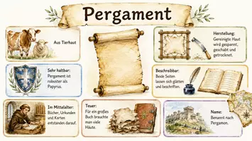 Vorschau - Arbeitsblätter - Arbeitsblätter zum Thema "Pergament" + Lösung & MP3 + Infografik - Seite 1