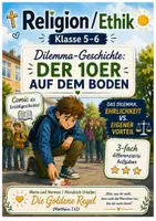 Vorschau - Arbeitsblätter - Dilemma-Geschichte | DER ZEHNER AUF DEM BODEN | 3-fach differenziert | Werte und Normen | Moralisch Urteilen: Die Goldene Regel | Förderschule · Mittelschule · Realschule | Klasse 5-6 - Deckblatt