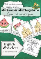Vorschau - Spiele - Summer Matching Game – Sommer-Such-Merk-Spiel auf Englisch | Vokabeltraining zum Ausmalen - Deckblatt
