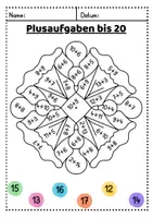 Vorschau - Arbeitsblätter - Rechenmandalas - Rechnen & Ausmalen bis 20 mit ZÜ - Seite 1