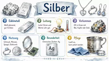 Vorschau - Arbeitsblätter - AB mit Fragen zum Thema "Silber" + Lösungsblatt + Mindmap + Infografik - Seite 1