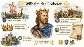 Vorschau - Arbeitsblätter - AB mit Fragen zum Thema "Wilhelm der Eroberer" + Lösungsblatt + Infografik - Seite 1