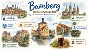 Vorschau - Arbeitsblätter - AB mit Fragen zum Thema "Bamberg" + Lösungsblatt + Mindmap + Infografik - Seite 1