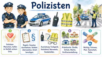 Vorschau - Arbeitsblätter - Arbeitsblätter zum Thema "Polizisten" + Lösung & MP3 + Infogafik - Seite 1