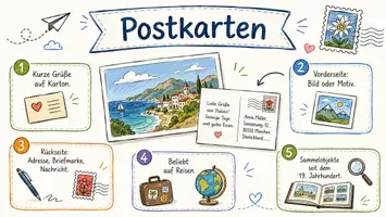 Vorschau - Arbeitsblätter - Arbeitsblätter zum Thema "Postkarten" + Lösung & MP3 + Infografik - Seite 1