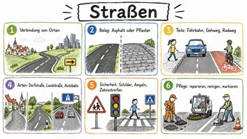 Vorschau - Arbeitsblätter - AB mit Fragen zum Thema "Straßen" + Lösungsblatt + Infografik - Seite 1