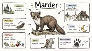 Vorschau - Arbeitsblätter - AB mit Fragen zum Thema "Marder" + Lösungsblatt + Infografik - Seite 1