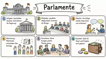 Vorschau - Arbeitsblätter - Arbeitsblätter zum Thema "Parlament" + Lösung & MP3 + Infografik - Seite 1
