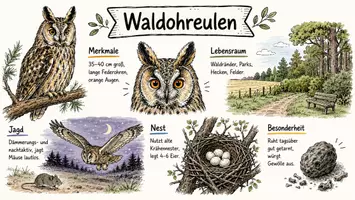 Vorschau - Arbeitsblätter - AB mit Fragen zum Thema "Waldohreule" + Lösungsblatt + Mindmap + Infografik - Seite 1