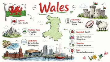 Vorschau - Arbeitsblätter - AB mit Fragen zum Thema "Wales" + Lösungsblatt + Mindmap + Infografik - Seite 1