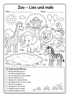 Vorschau - Arbeitsblätter - Lesen und Malen - Zoo - Seite 1