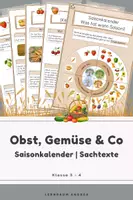 Vorschau - Arbeitsblätter - Was wir wann ernten - Obst, Gemüse & Co | Saisonkalender | Sachtexte - Deckblatt