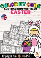 Voorbeeld - Color by Code number - Subtraction within 20 (Easter) Pasen Wiskunde Engels - Voorblad