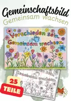 Vorschau - Mal- und Bastelvorlagen - Gemeinschaftsposter Vielfalt - Verschieden sein, gemeinsam wachsen | 25-teiliges Ausmalbild - Deckblatt