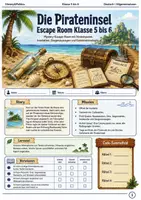 Vorschau - Spiele - Die Pirateninsel Escape Room Klasse 5 bis 6 Leselogik und Beweise kombinieren - Deckblatt