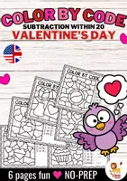 Voorbeeld - Color by code - Subtraction within 20 (Valentine's Day) | Valentijnsdag Wiskunde Engels - Voorblad