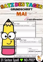 Vista previa - Hojas de trabajo - Sätze schreiben / Satz des Tages / Schüttelsätze (Grundschrift) schreiben Frühling Muttertag Vatertag Mai Primavera Día de la Madre Día del Padre Mayo Alemán - Portada