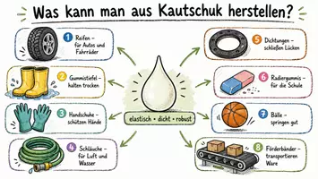 Vorschau - Arbeitsblätter - Arbeitsblätter zum Thema "Was kann man aus Kautschuk herstellen?" (Lückentext, Hörverstehen) + Lösung & MP3 + Infografik - Seite 1