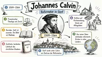 Vorschau - Arbeitsblätter - AB mit Fragen zum Thema "Johannes Calvin" + Lösungsblatt + Infografik - Seite 1