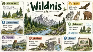 Vorschau - Arbeitsblätter - AB mit Fragen zum Thema "Wildnis" + Lösungsblatt + Infografik - Seite 1