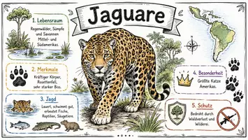 Vorschau - Arbeitsblätter - Lernplakat + AB mit Fragen zum Thema "Jaguare" + Lösungsblatt + Infografik - Seite 2