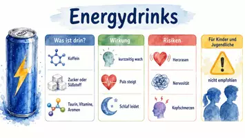 Vorschau - Arbeitsblätter - AB mit Fragen zum Thema "Energydrinks" + Lösungsblatt + Mindmap + Infografik - Seite 1