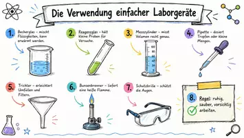 Vorschau - Arbeitsblätter - Arbeitsblatt "Die Verwendung einfacher Laborgeräte" + interaktive Lösung & MP3 + Mindmap + Infografik - Seite 1