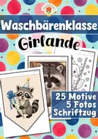Vorschau - Mal- und Bastelvorlagen - Waschbärenklasse - Girlande (Klassentier) - Deckblatt