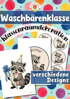 Vorschau - Mal- und Bastelvorlagen - Waschbärenklasse - Wand- und Türdeko | Klassenraumdekoration (Klassentier) - Deckblatt