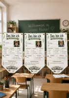 Vorschau - Arbeitsblätter - Wimpel Steckbrief Klasse 5 6 7 8 | Das bin ich Steckbrief | Vorlage Kennenlernen neue Klasse 5-8 | Sek I - Seite 1