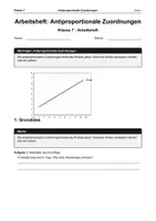 Vorschau - Arbeitsblätter - Arbeitsheft Antiproportionale Zuordnungen - Deckblatt