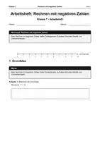 Vorschau - Arbeitsblätter - Arbeitsheft Rechnen mit negativen Zahlen - Deckblatt