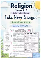 Vorschau - Stundenentwürfe - Religion | Fake News & Lügen | Unterrichtsstunde | Jugendthema | Psalm 12, Vers 3 und 9 • Sprüche 12, Vers 17 | Klasse 6-9 - Deckblatt