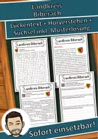 Vorschau - Unterrichtsreihen - Landkreis Biberach Lückentext mit Wortspeicher Hörverstehen und Suchsel - Deckblatt